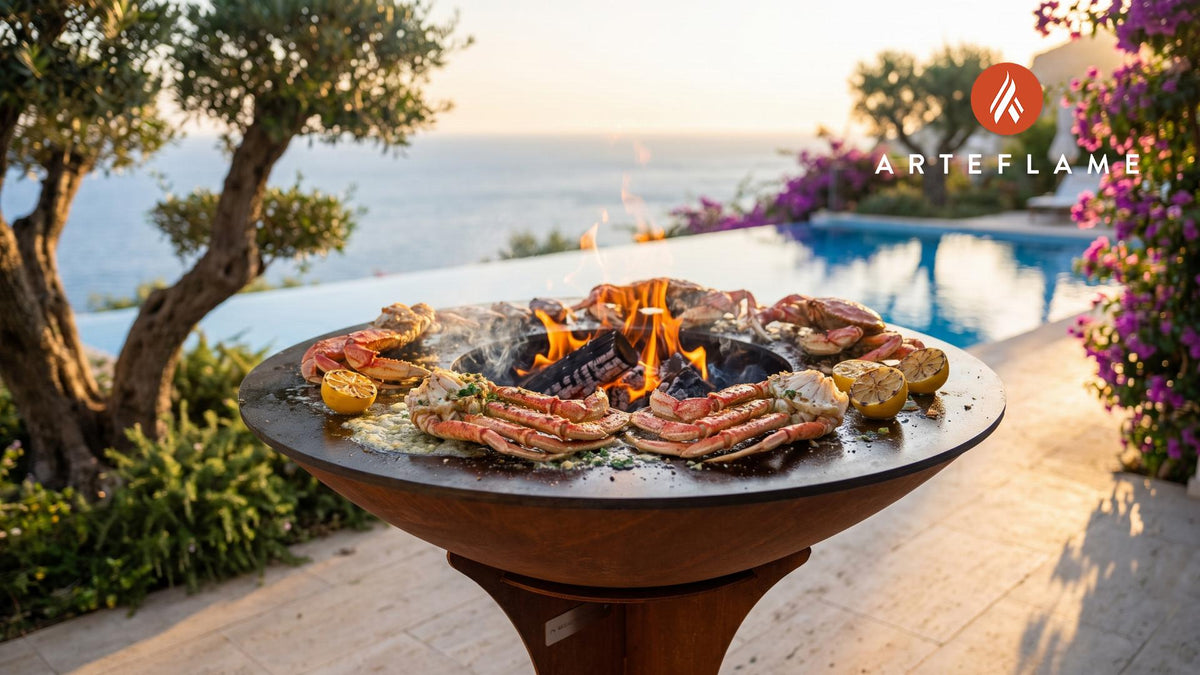 Grilled Dungeness Crab Legs (Washington Style) cooking on an Arteflame grill