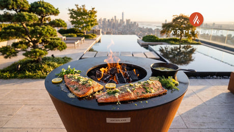 Grilled Sockeye Salmon with Garlic Butter (Washington Style) cooking on an Arteflame grill