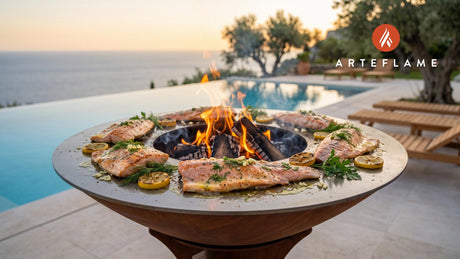 Grilled Steelhead Trout with Lemon Herb (Washington Style) cooking on an Arteflame grill