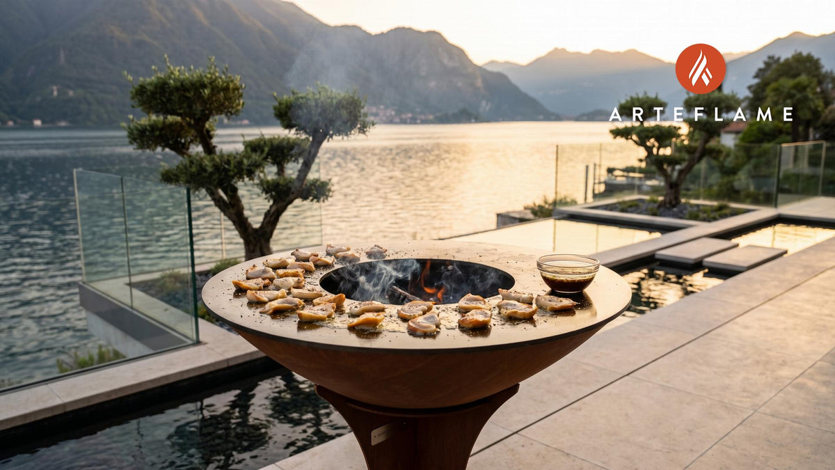 Grilled Geoduck Clams (Washington Style) cooking on an Arteflame grill