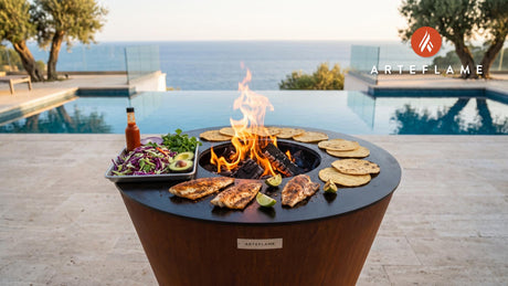 Grilled Rockfish Tacos (Washington Style) cooking on an Arteflame grill