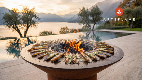 Grilled Razor Clams with Herb Butter (Washington Style) cooking on an Arteflame grill