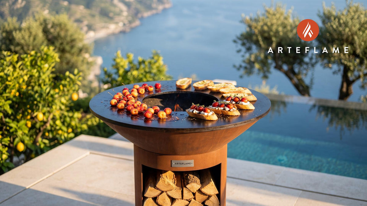 Grilled Rainier Cherries & Goat Cheese (Washington Style) cooking on an Arteflame grill