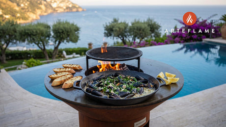 Grilled Mussels in White Wine Butter (Washington Style) cooking on an Arteflame grill