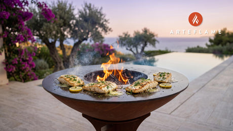 Grilled Halibut with Herb Butter (Washington Style) cooking on an Arteflame grill