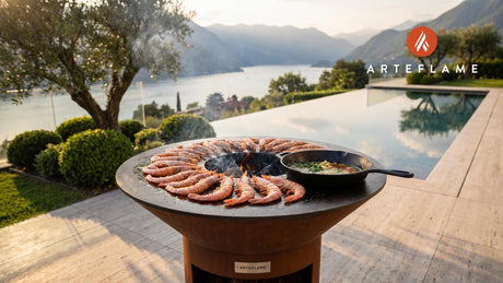 Grilled Spot Prawns & Citrus Butter (Washington) cooking on an Arteflame grill