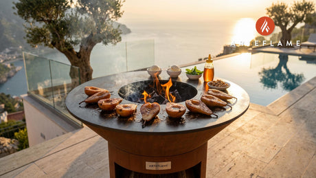 Wood-Fired Grilled Pears (Washington Style) cooking on an Arteflame grill