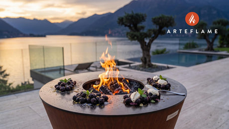 Grilled Blackberries & Vanilla Cream (Washington Style) cooking on an Arteflame grill