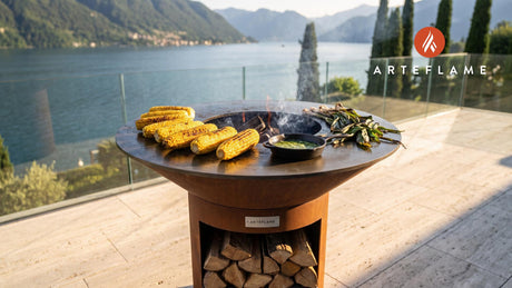 Grilled Sweet Corn with Ramp Butter (West Virginia Style) cooking on an Arteflame grill