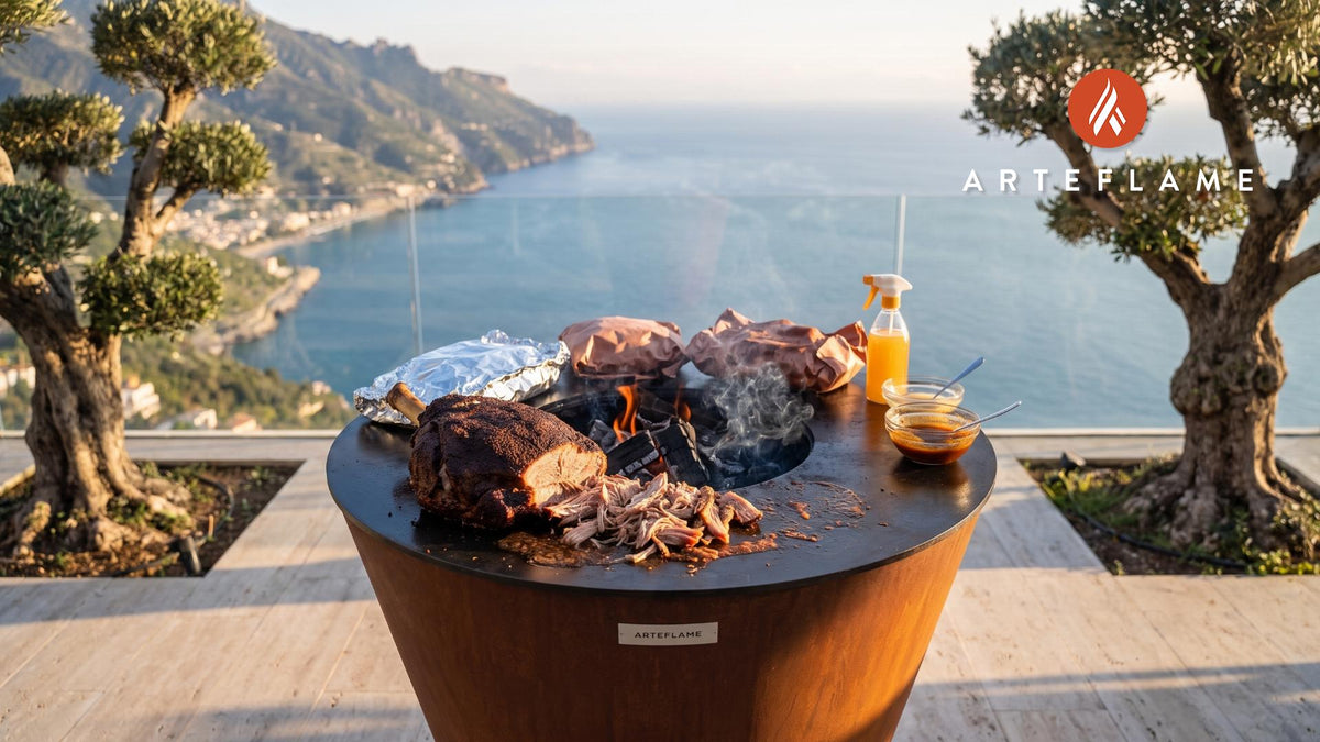 Smoked Pulled Pork (West Virginia Mountain BBQ) cooking on an Arteflame grill