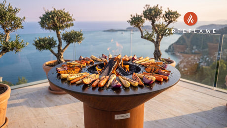 Maple Glazed Grilled Root Vegetables (Wisconsin Style) cooking on an Arteflame grill