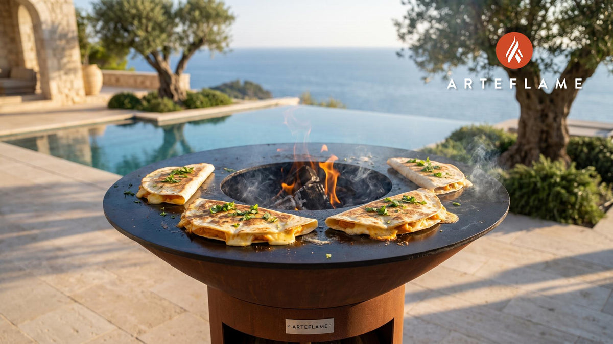 Grilled Pumpkin & Cheese Quesadillas (Wisconsin Style) cooking on an Arteflame grill