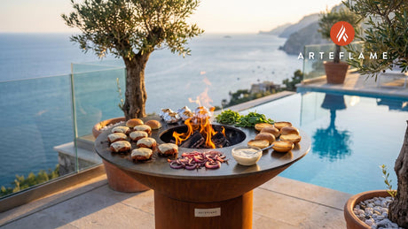 Grilled Buffalo Sliders & Roasted Garlic Aioli (Wyoming Style) cooking on an Arteflame grill