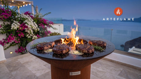 Seared Peppered Elk Steak (Wyoming Style) cooking on an Arteflame grill