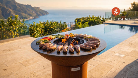 Seared Wild Game Sausages (Wyoming Style) cooking on an Arteflame grill
