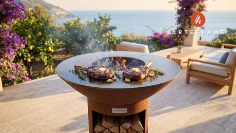 Chargrilled Buffalo Ribeye (Wyoming Style) cooking on an Arteflame grill