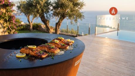 Grilled Western Salmon (Wyoming Style) cooking on an Arteflame grill