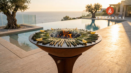 Grilled Ranch Asparagus (Wyoming Style) cooking on an Arteflame grill