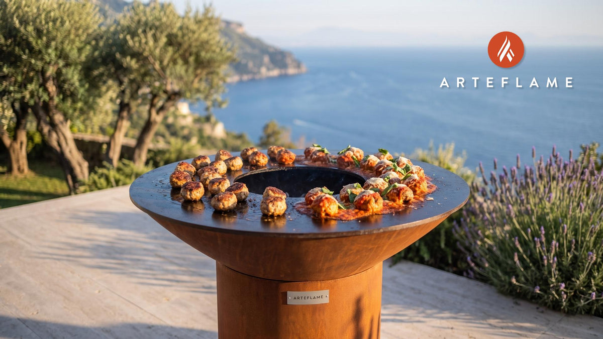 Grilled Cottage Cheese Meatballs cooking on an Arteflame grill
