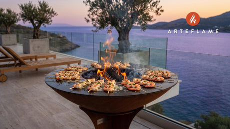 Garlic Butter Grilled Shrimp Skewers cooking on an Arteflame grill