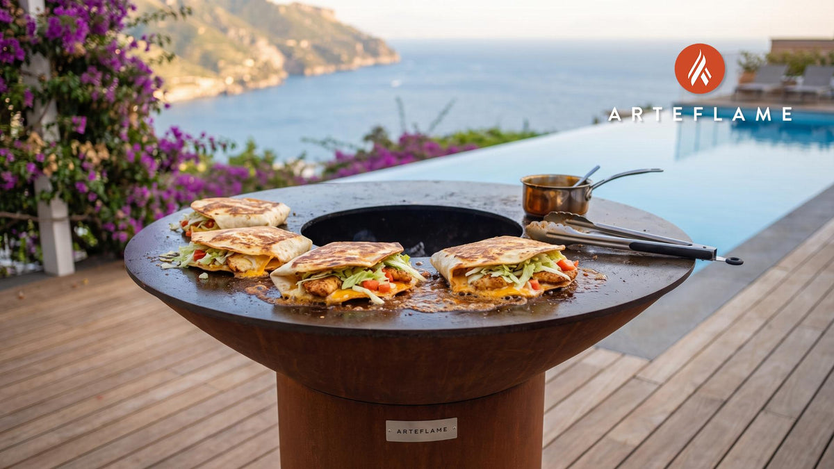 Grilled Hot Honey Chicken Crunch Wrap cooking on an Arteflame grill