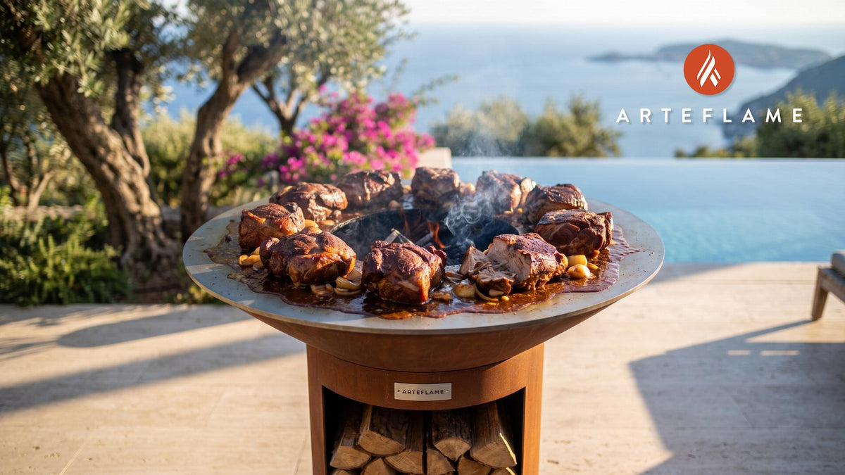 Seared & Braised Pulled Pork cooking on an Arteflame grill