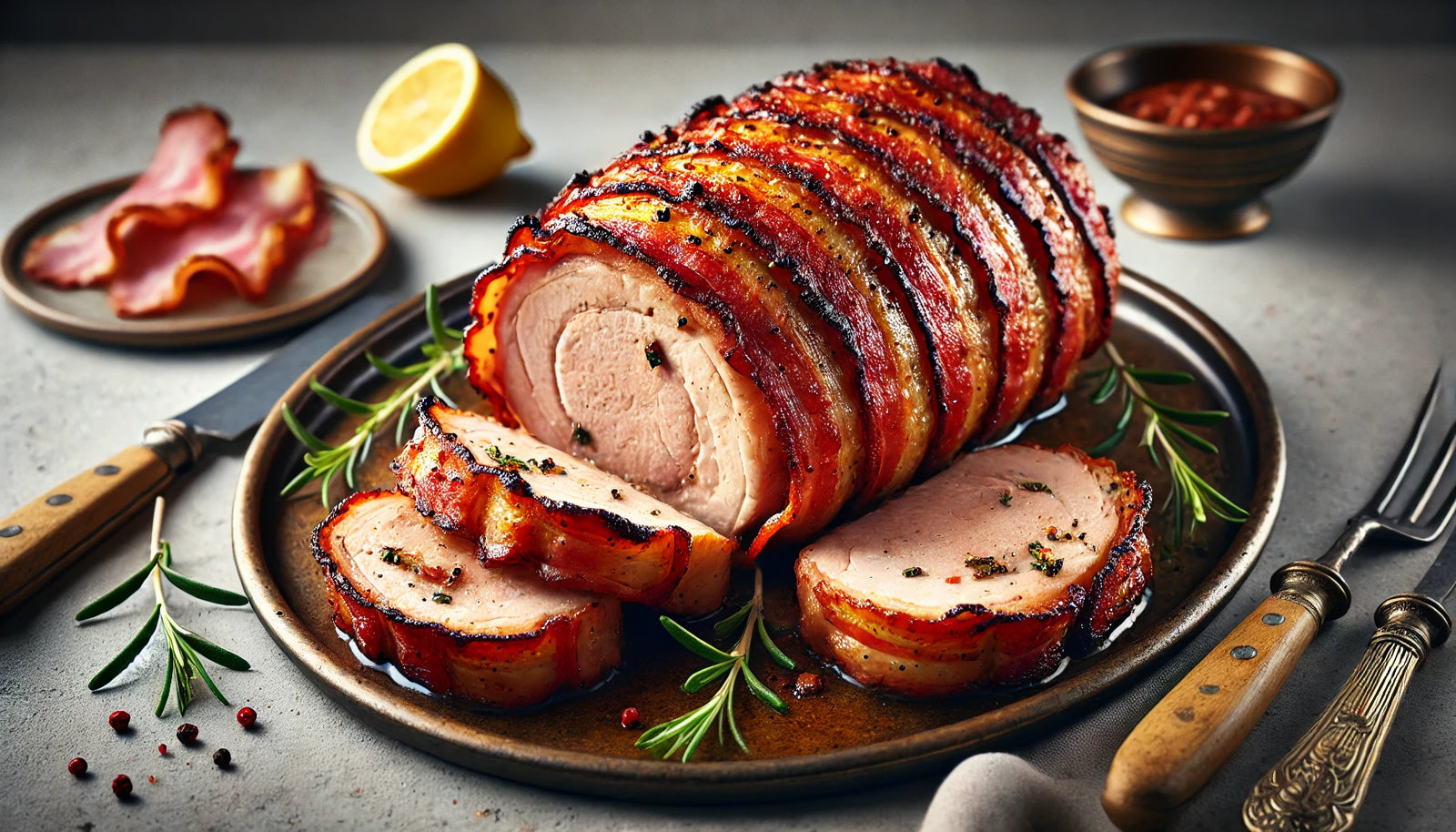 rotisserie bacon-wrapped pork loin