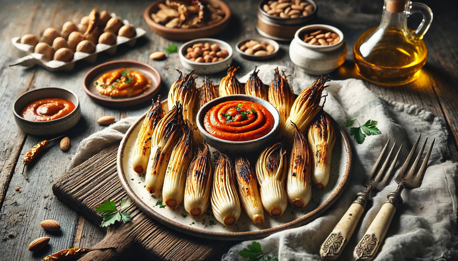 Spanish Grilled Calcots with Romesco Sauce