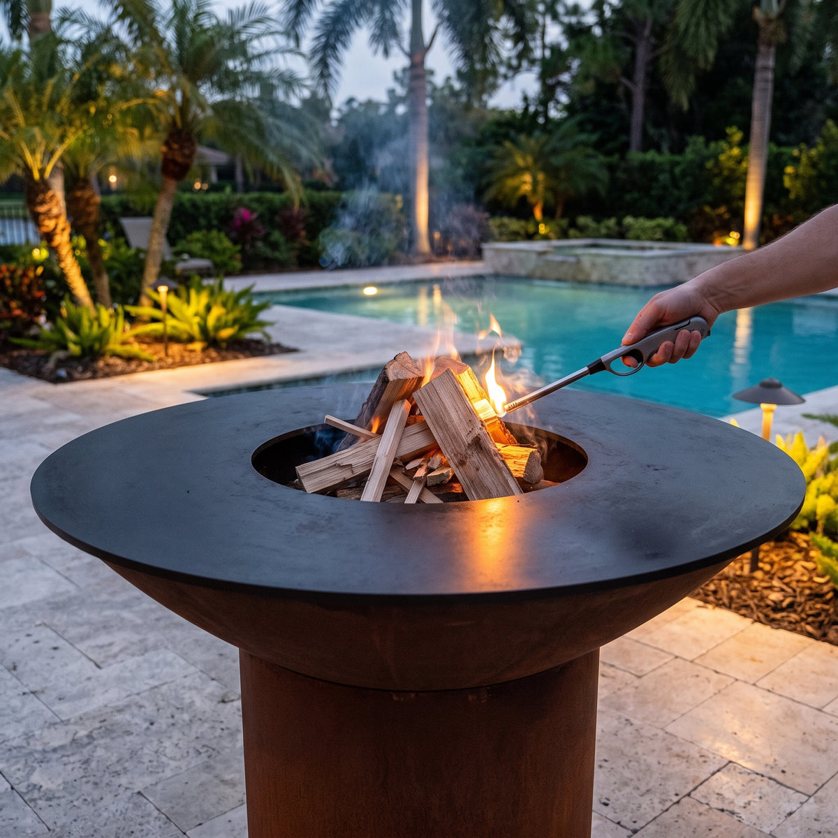 Arteflame wood-fired flat-top grill with round Corten steel base: Best Grill Lighters