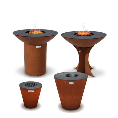 The Arteflame grill lineup: ONE20, ONE30, Classic 40" and Euro 40" corten steel grills