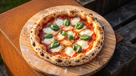 Wood-fired Neapolitan margherita pizza with fresh mozzarella and basil - Arteflame Pizza Oven Kit