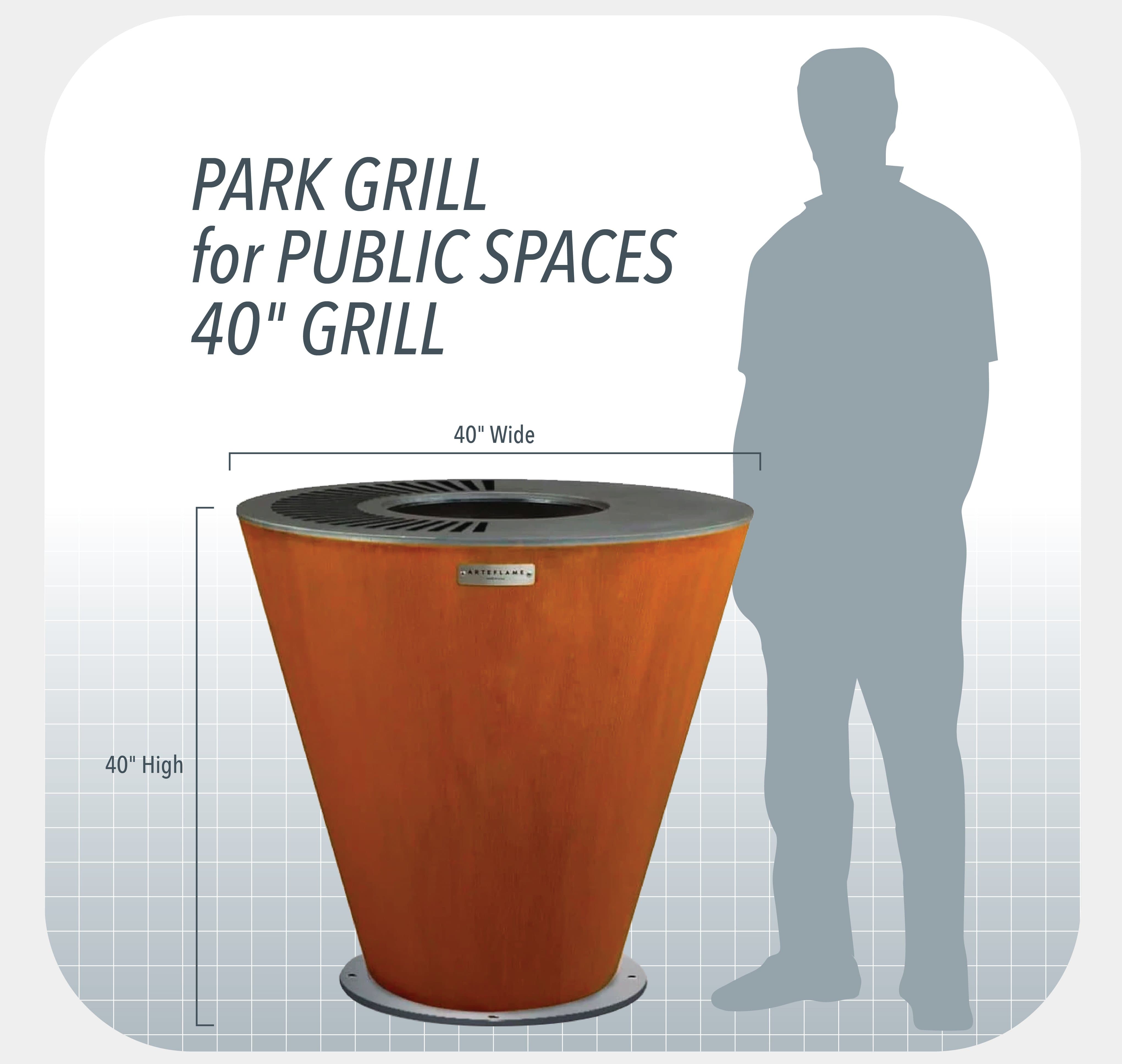 park grill height with man next to it